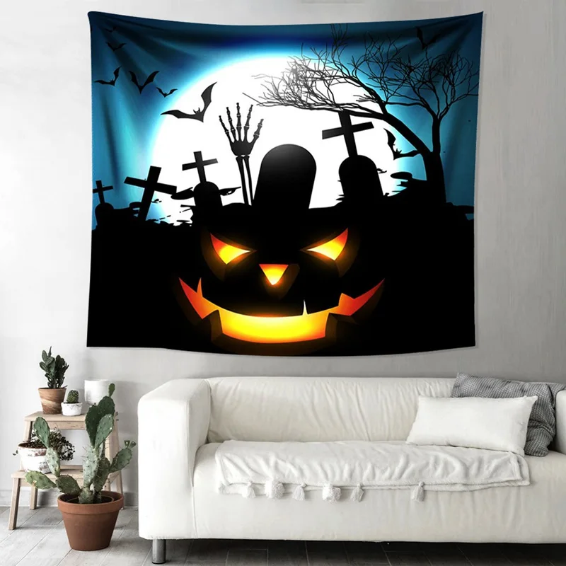 Halloween Theme Printed Tapestry Halloween Theme Night Pumpkin And