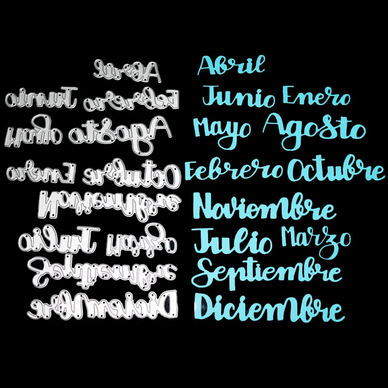 Испанское слово штампы 12 месяцев буквы Алфавит металлические Вырубные штампы новые высечки для DIY бумажные карточки для скрапбукинга ремесло штампы