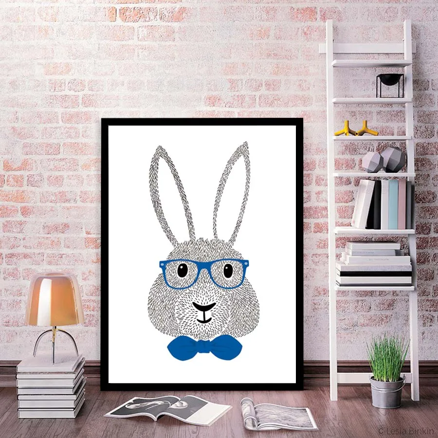 Kartun Lucu Kelinci Kanvas Lukisan Wall Art Nursery Poster Dan