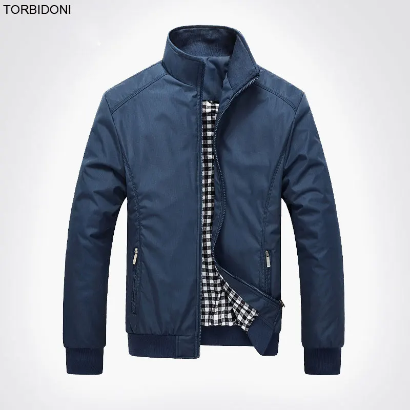 Spring Autumn Jacket Men Windbreaker Stand Collar Solid