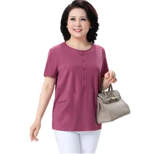 Женская Повседневная летняя рубашка среднего возраста, футболки с короткими рукавами, Короткие хлопковые свободные футболки для мамы, большие размеры, XL-5XL