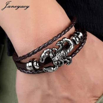 Janeyacy 2018 Vintage Scorpion Bracelet Women Multilayer Leather Bracelet Men’s Charm Hot Bracelet Bracelet Accessories Pulseras