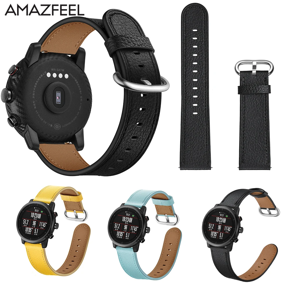 Ремешок для часов Xiaomi Huami Amazfit 2 Stratos pace оригинальный браслет из натуральной кожи