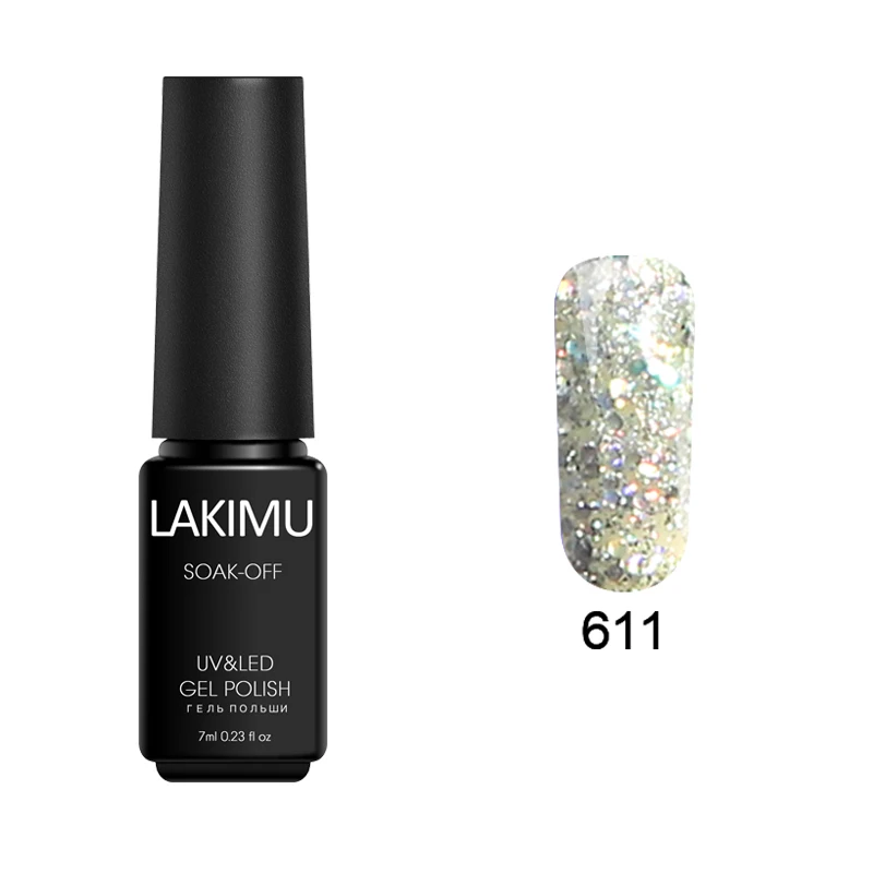Lakimu 7 мл Алмазный цветной Блестящий Гель-лак УФ-Гель-лак для ногтей 3D дизайн ногтей блестки Гель-лак для ногтей Полупостоянный лак es - Цвет: 611