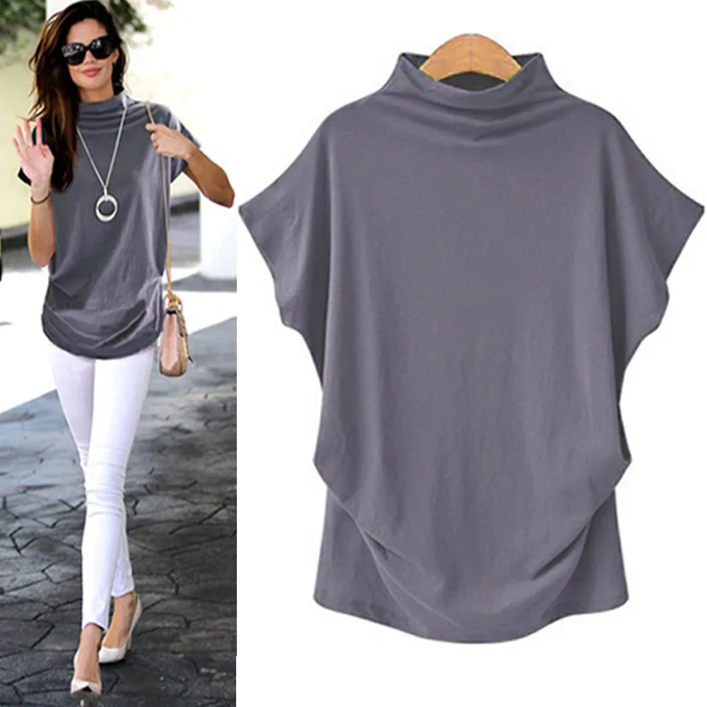 

harajuku t shirt women Turtleneck Short Sleeve Cotton Solid Casual Top T Shirt Plus Size 6xl summer clothing camiseta