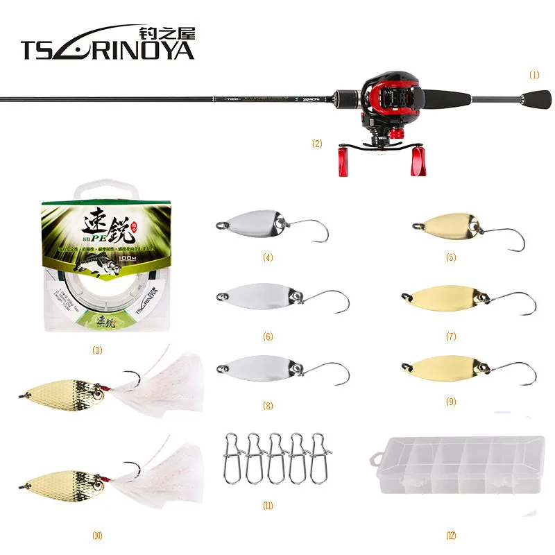 TSURINOYA литья Рыбалка комбо xf-50 Baitcasting катушка 1.89 м ul Baitcasting стержень+ 100 м pe линии+ блесны коробка PESCA Рыбалка снасти