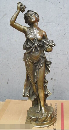 

0 22"Western Art beautiful Bronze Statue Eat the Grape nude beauty belle
