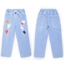 Сердце печати Свободные джинсы-шаровары Для женщин эластичный пояс Штаны Для женщин