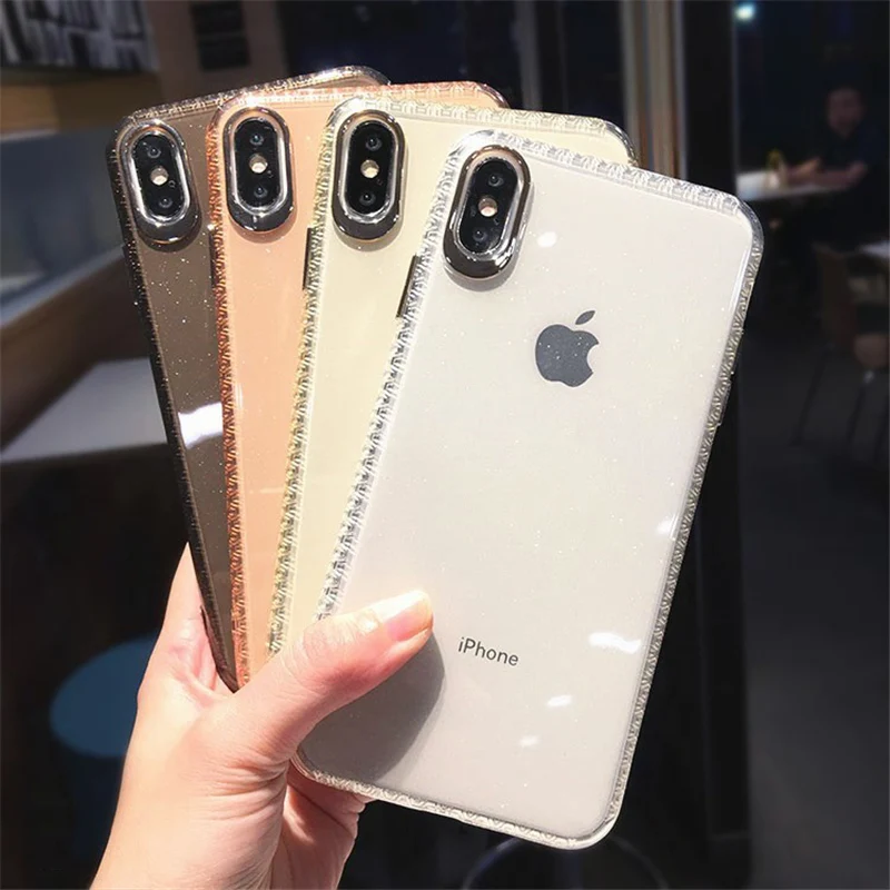 

Transparent Glitter Phone Case For iPhone X XR XS Max Bling shockproof case for iphone 8 7 Plus 6 6S Plus Back Cover