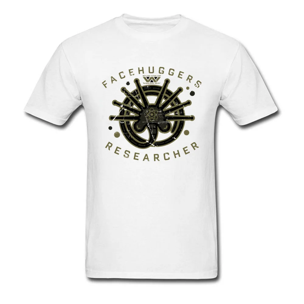 Custom Facehuggers Researcher O Neck T Shirts Summer Autumn Tees Short Sleeve for Men Latest 100% Cotton Normal T-Shirt Facehuggers Researcher white