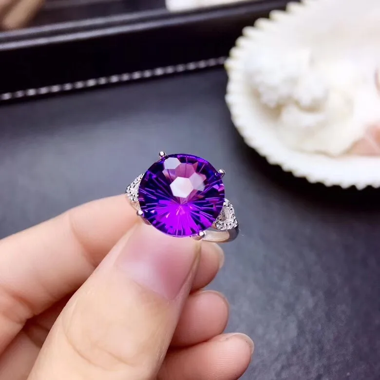 Натуральный Фиолетовый аметист комплект ювелирных изделий из драгоценных камней серьги кольцо ожерелье для женщин серебряный орнамент круглый натуральный камень подарок на день рождения