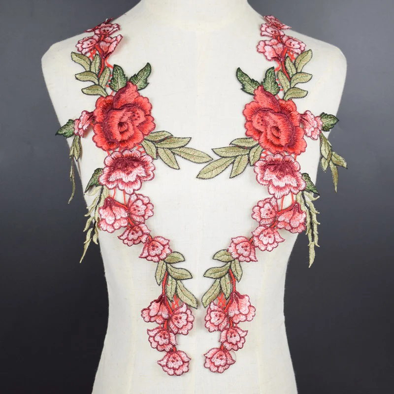 

2Pcs/Set Lace Trim 1pc Craft Gold Collar Venise Round Pattern Applique Trim Decorated Lace Neckline Collar Sewing