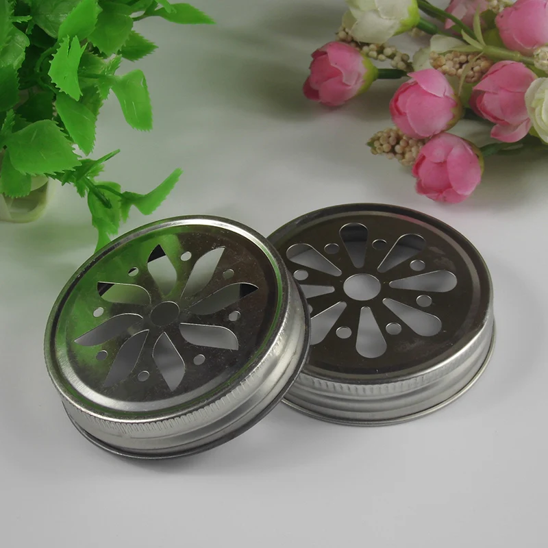 50 Daisy Cut Mason Jar Lids mason jars with Straw Holes ,Metal Drinking