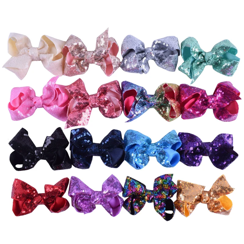 16pcs/lot 4.7" Large Sequin Hair Bows WITH alligator Clips Children