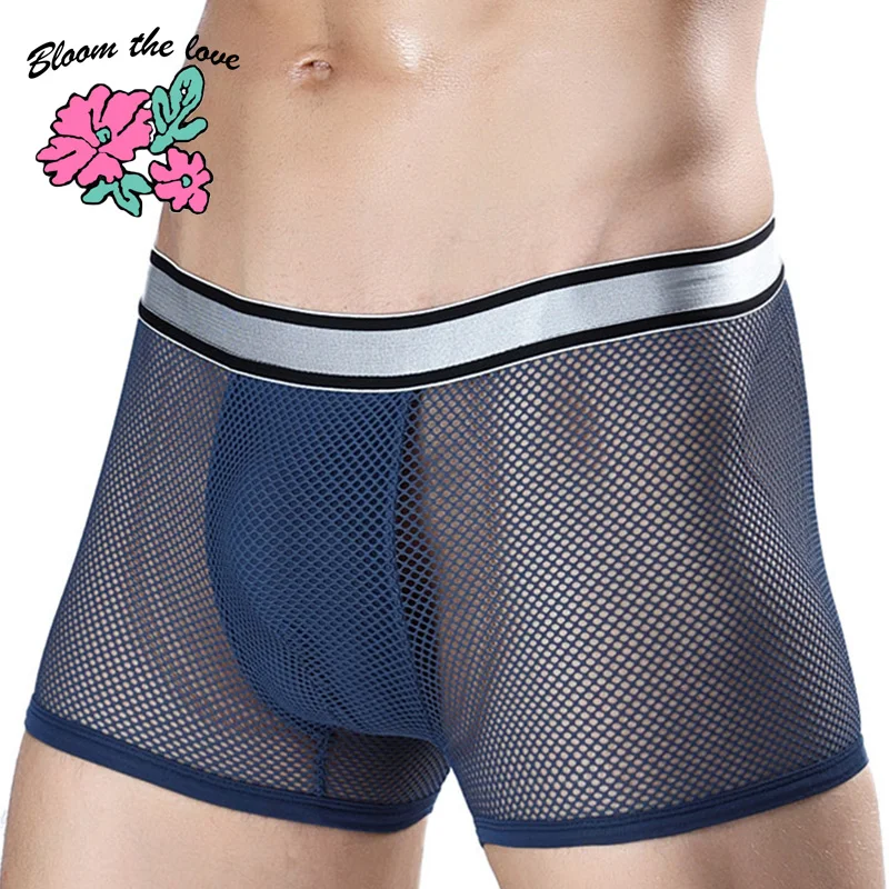 

[Bloom the love] New Sexy Mens Underwear Silk Boxer Men Panties Mesh Cuecas Masculina Man Boxers Underpant Boxershorts L-3XL 031