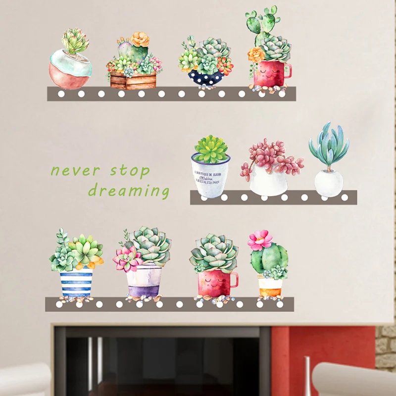 Succulent Plants Wall Stickers Office Home Decor Living Room Bedroom DIY Decoration Accessories Natural Mural Art PVC Wall Decal