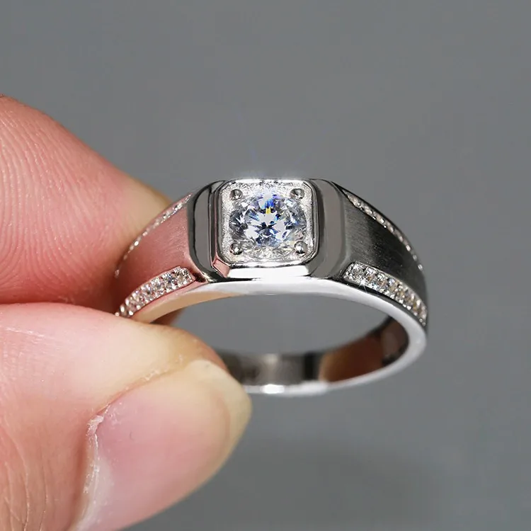 

Sterling Silver 925 Fire AAA SONA Stone Ring Men Simple Brief Design 925 Silver Male Wedding Ring Engagement Ring Free Box Gift