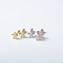 Серьги из стерлингового серебра 925 пробы, миниатюрные серьги с пятью лепестками цветов, циркониевые винтовые серьги-гвоздики, милые серьги с косточками для ногтей, серебряные серьги для девушек и женщин