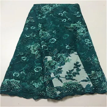 

African beads Net Lace Fabric 2019 Style Nigeria stones Swiss Mesh Tulle Lace For Women Party Wedding Dress Fabrics green pink