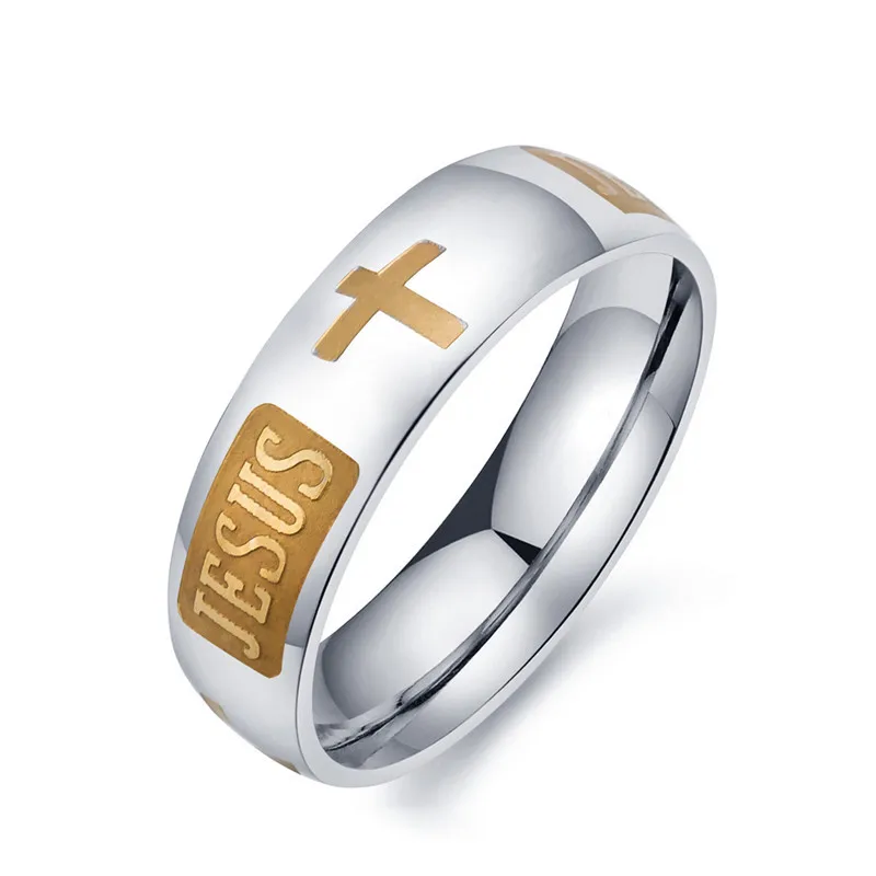

Fashion Ring Christian Jesus Letter Cross Gilded Wide 8mm Stainless Steel Ring for Men Women Unisex Commemorative Day Marriage