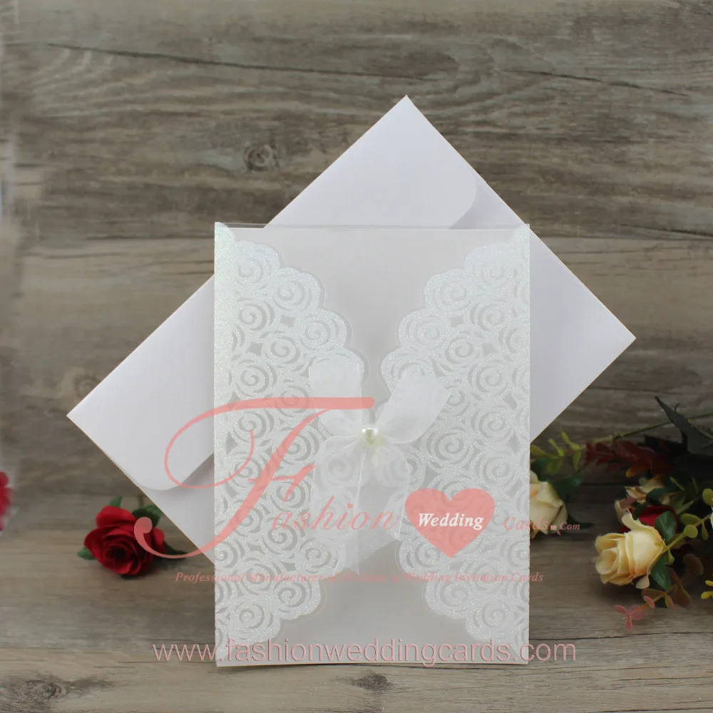 60 pcslot elegant white pvc wedding invitation card with