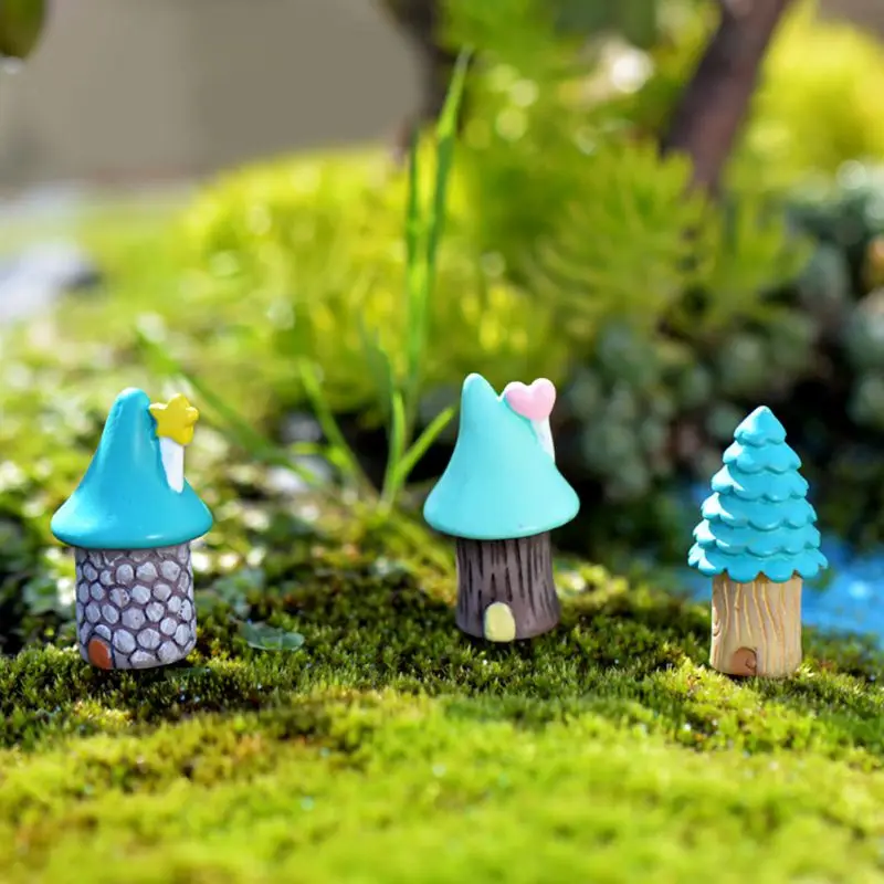 KKWL мини ПВХ Милые Tree House фигурки небольшой грибной крыша дома для декора сада Сказочный Сад миниатюры украшения 6 шт.