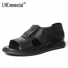 Summer anti-skid Genuine Leather sandals male Open toe breathable Roman sandals cowhide casual Beach mens shoes Slippers new 2018 summer men s large casual sandals british mens genuine leather beach shoes cool slippers students open toe big flats