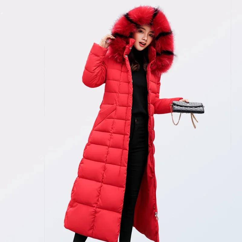 CHANGYUGE 2018 Women Down Coat Black Long Jacket Winter Slim Belt Down Coat Casaco Feminino Womens Down Jackets