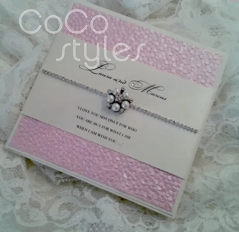  Cocostyles personalized novel shining pebble invitation card with pearl brooch and sliver foil for  - 32892370830