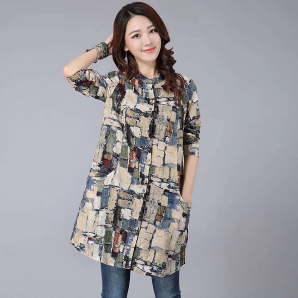 Women Cotton Linen Tops and Blouses 2015 New Fashion