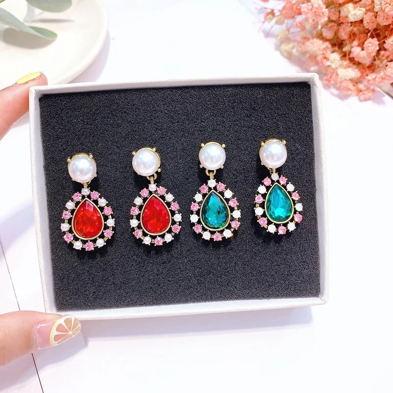

Korea New Vintage Waterdrop Crystal Dangle Earrings For Women Fashion Party Ear Accessories Imitation Pearl Earings Brincos 2019