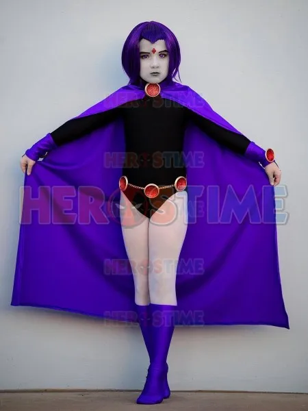 

Spandex Comics Superhero Kids Girls Raven Costume Zentai Lycra Helloween Cosplay Costume