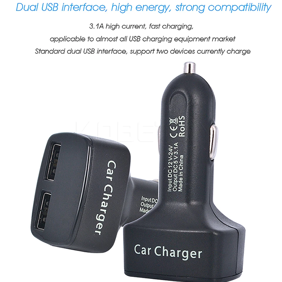 VIKEFON Dual USB Car Charger 5V 3.1A Universal 4 in 1 with Voltage/temperature/Current Meter Tester Adapter Digital LED Display carcharger