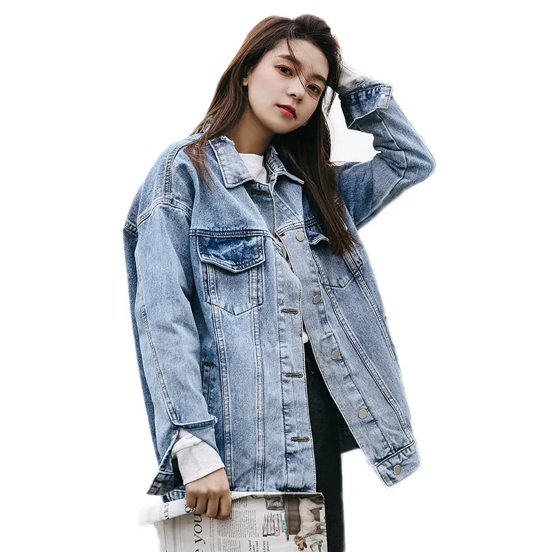 Couleur De Veste Rétro Dames Bf Manteau Lj297 Denim Style Unie Femmes breasted Printemps Blue Nouvelle Décontracté Lâche Survêtement Élégant Single Cowboy wSIFTq4