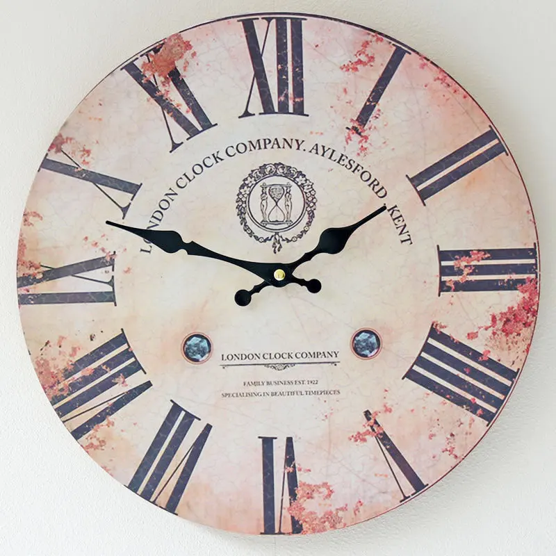

Retro Wall Clock Color Printing Frameless Painting Electronic Bell Home Wall Bells Old Camera Props Wooden Wall Clock Round