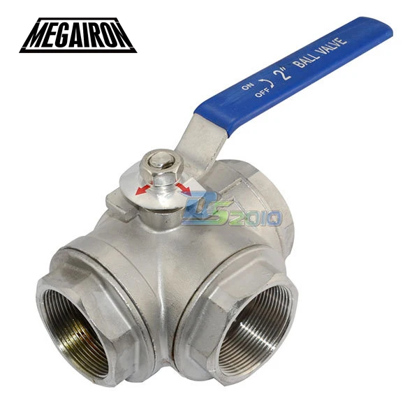 

MEGAIRON 2" DN50 3 Way Female BSPT 316 SS Type L Mounting Pad Ball Valve Pipe Fittings Vinyl Handle WOG1000