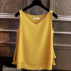 2020 New Fashion blouse women Summer sleeveless Chiffon Blouse Solid V-neck Casual Plus Size 5XL Loose womens tops and blouses 2020 New Fashion blouse women Summer sleeveless Chiffon Blouse Solid V-neck Casual Plus Size 5XL Loose womens tops and blouses
