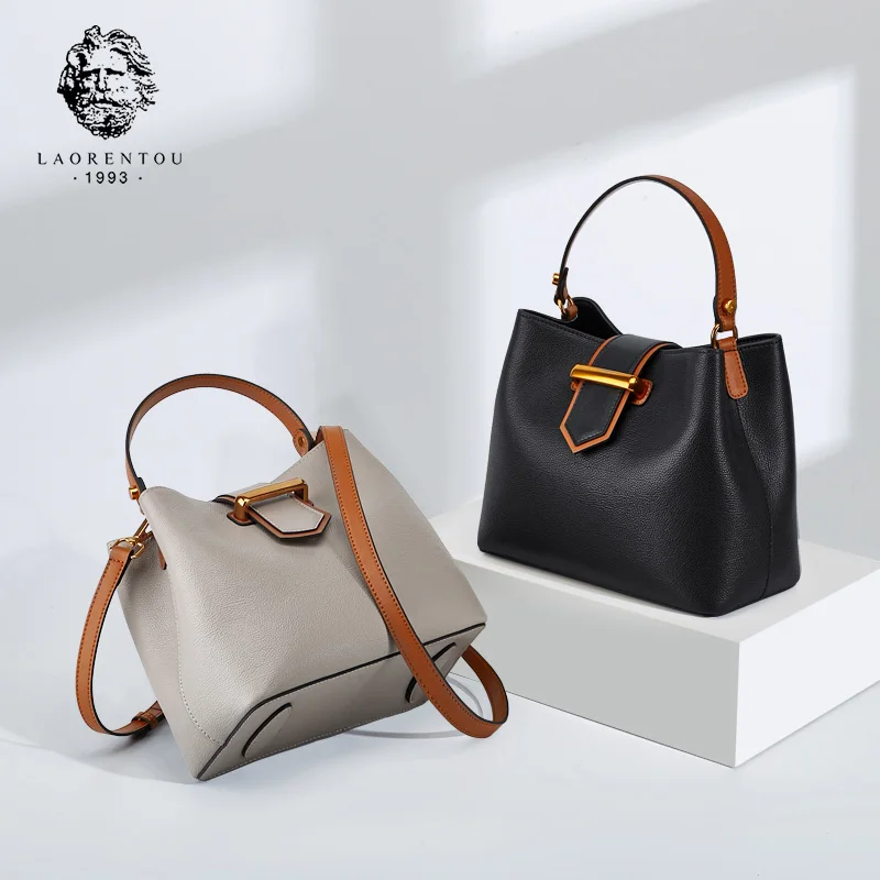 

LAORENTOU Brand Leather Women Luxury Vintage Messenger Bag Lady Circular Hasp Totes Zipper Fashion Shoulder Bag & Crossbody Bags