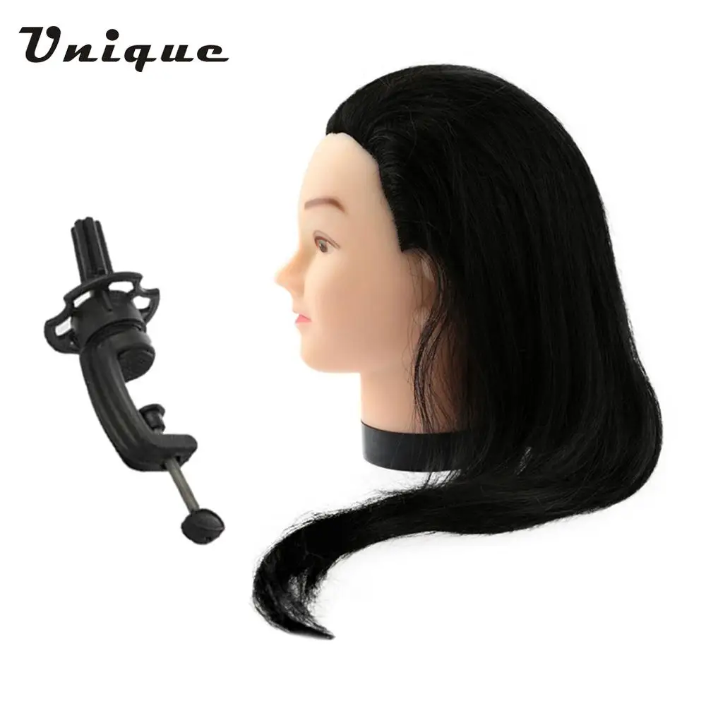 

23" Black Hairdresser Training Head Dummy Model with Long Hair Hairdressing Styling Practice Head Model with Clamp