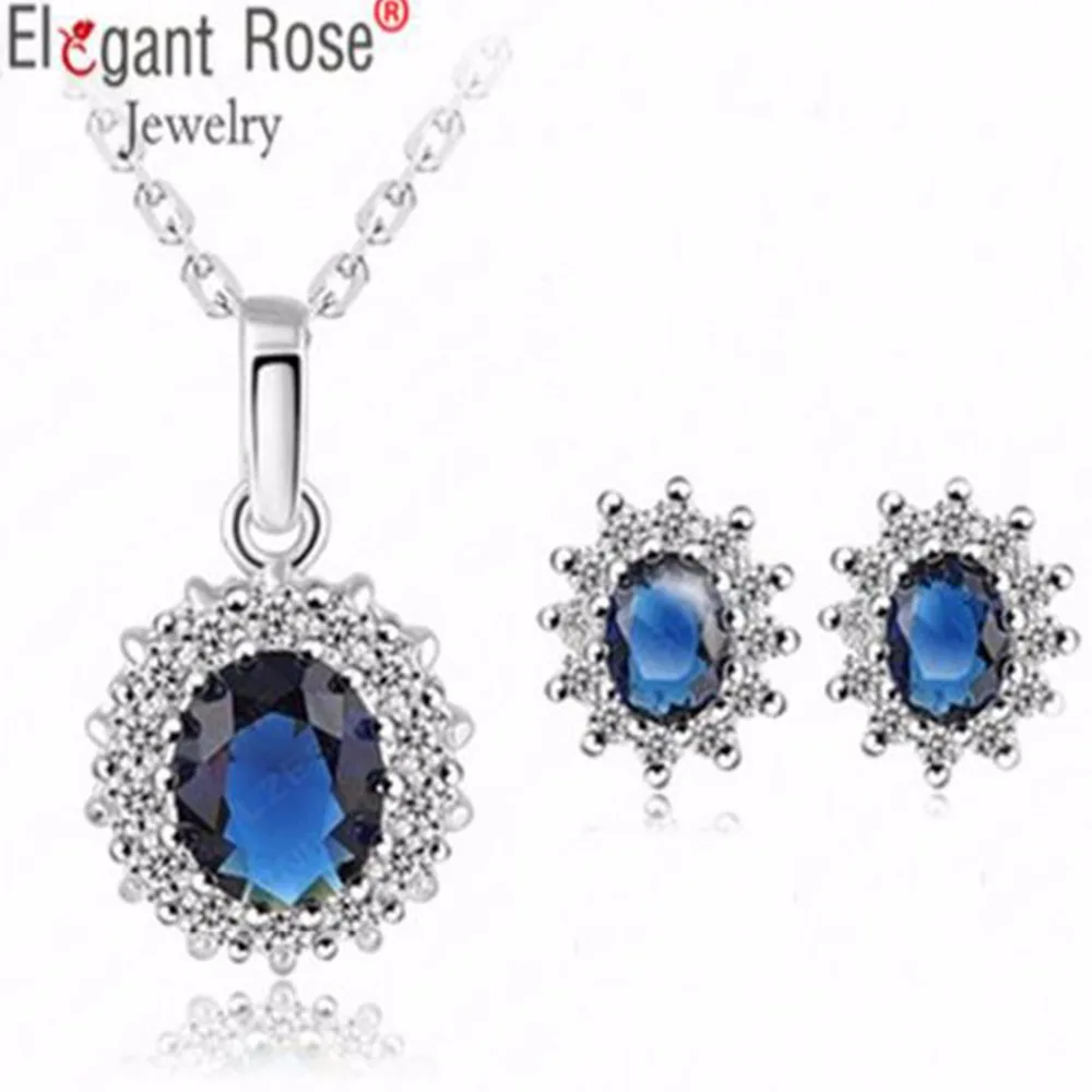 2017 New Fashion Crystal Royal Blue Necklace Earrings Jewelry Sets for