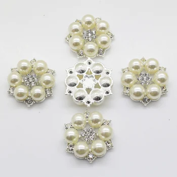 

10pc 28mm lvory Pearl buttons metal Flower center for handmade flower Silver flatback rhinestone button DIY Fashion decorativos