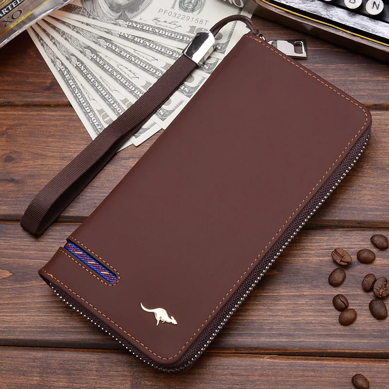 High Quality Men's Leather Wallet Zipper Long Purse Big Capacity Clutch Phone Bag Wrist Strap Coin Purse Card Holder For Male 6