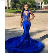 Королевское бальное голубое платье элегантное женское вечернее платье Кружевная аппликация перо длинная официальная одежда выпускное вечернее платье плюс размер