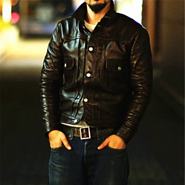 

Top quality man Japan horsehide genuine natural real leather coat motor biker short jacket black plus big oversize xxxl 2xl 3xl