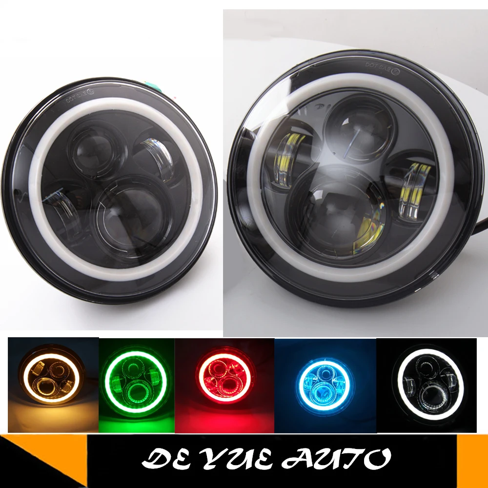

high power headlamp for Harley Dyna 75w 12v led work light 7'' diving headlight with angel eye amber/blue ring for BMW Jeep JK
