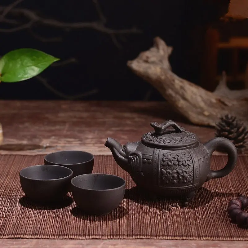 

150ML Yixing Teapot Purple Clay Kung Fu Tea Set Handmade Dragon Elephant Squirrel Tea Pot With 3pcs Cup Set