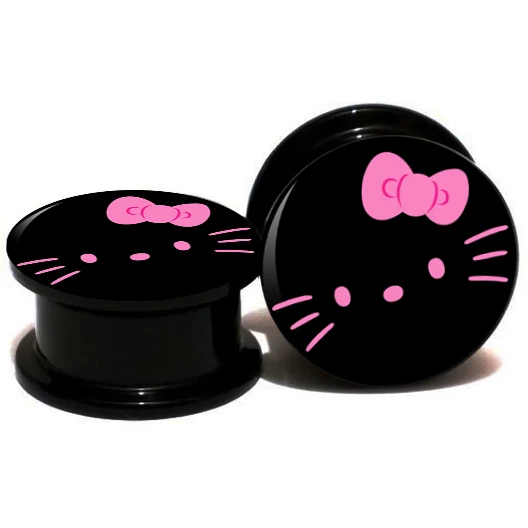 20pcs/lot Acrylic Hello Kitty Logo Ear Gauge Plugs And Tunnels