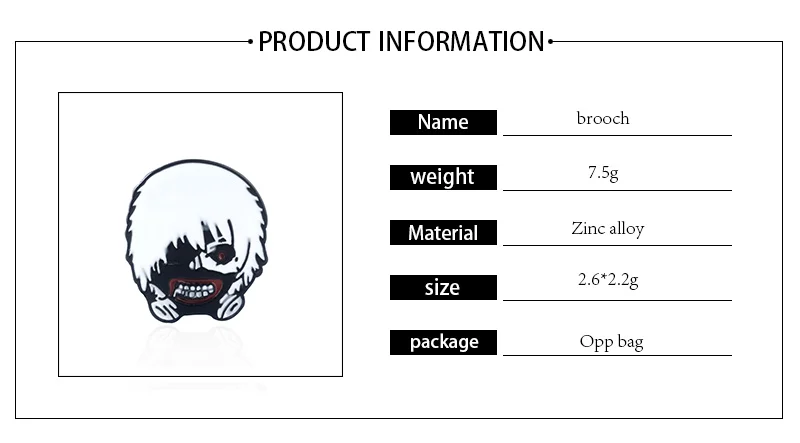 Токийский Гуль брошь en Kaneki маска глаз патч манга Эмаль Брошь платье рубашка булавки крутой Мальчик Мужчины ювелирные изделия