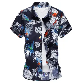 

Plus Size Short sleeve Casual Hawaiian Shirt Men's Clothing Summer Mens Shirts Floral Blouse Men Flower