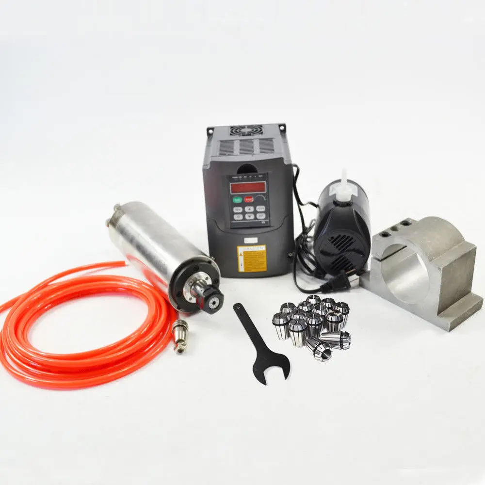 

ER20 Spindle Motor 2.2kw Water Cooled Spindle&2.2KW VFD variable drive&80mm clamp &Water pump& water pipes & ER20 collet(1-13mm)